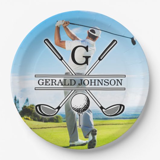 Aangepast Uw Afbeelding Golf Monogram Ontwerp Papieren Bordje (Voorkant)