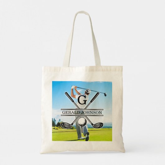 Aangepast Uw Afbeelding Golf Monogram Ontwerp Tote Bag (Achterkant)