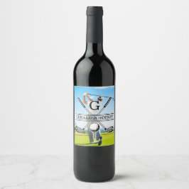 Aangepast Uw Afbeelding Golf Monogram Ontwerp Wijn Etiket