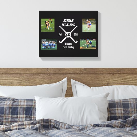 Aangepast veld Hockey Foto Collage Naam Team numme Canvas Afdruk (Insitu (Slaapkamer))