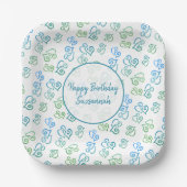 Aangepast verbonden groen blauw hartpatroon over w papieren bordje (Voorkant)