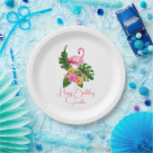 Aangepast Verjaardagsfeestje Tropische Flamingo's Papieren Bordje (Feest)