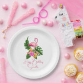 Aangepast Verjaardagsfeestje Tropische Flamingo's Papieren Bordje (Feest)