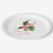 Aangepast Verjaardagsfeestje Tropische Flamingo's Papieren Bordje (Gekanteld)