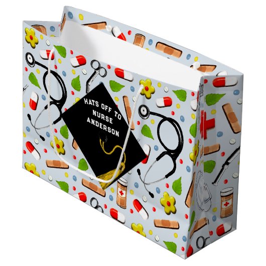 Aangepast verpleegkundig Afstuderen Groot Cadeauzakje (Voorkant Gekanteld)
