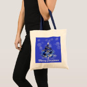 Aangepast versierde blauwe kerstboom tote bag (Voorkant (product))