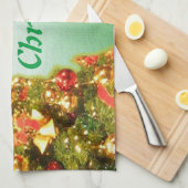 Aangepast versierde kerstboom theedoek (Quarter Fold)