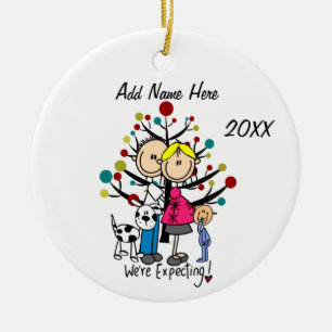 Aangepast verwacht paar met Toddler Boy en Dog Keramisch Ornament