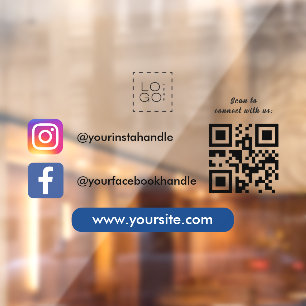 Aangepast vierkant bedrijfslogo sociale media QR-c Raamsticker