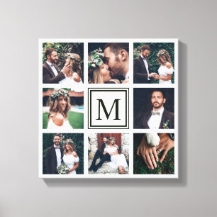Aangepast vierkant collage 8 Weddenfoto Monogram Canvas Afdruk