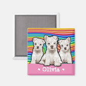 Aangepast vierkant Magnet Rainbow-puppies. Magneet (Voorkant / Achterkant)