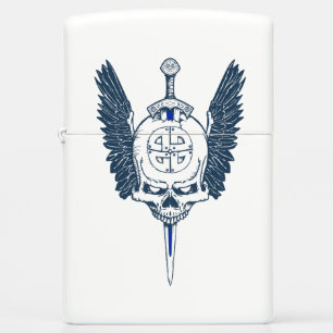 Aangepast Viking Skull Zippo Lighter/Blue Line-the
