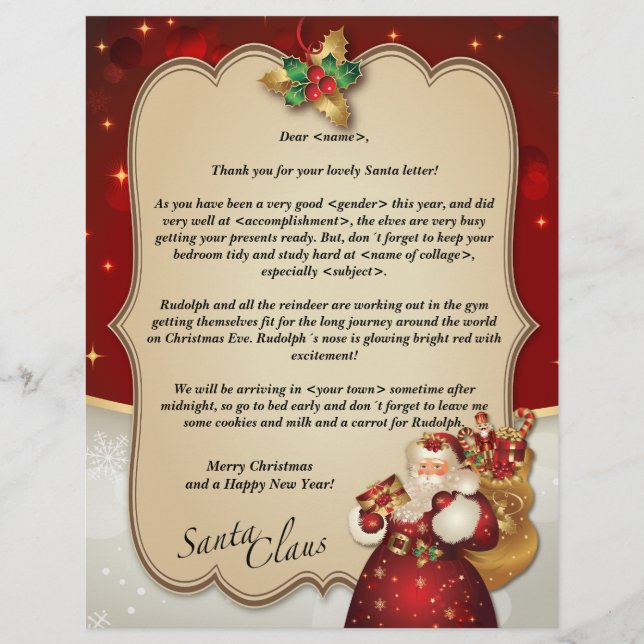 Aangepast vintage kerstrode brief van Santa.. (Voorkant)