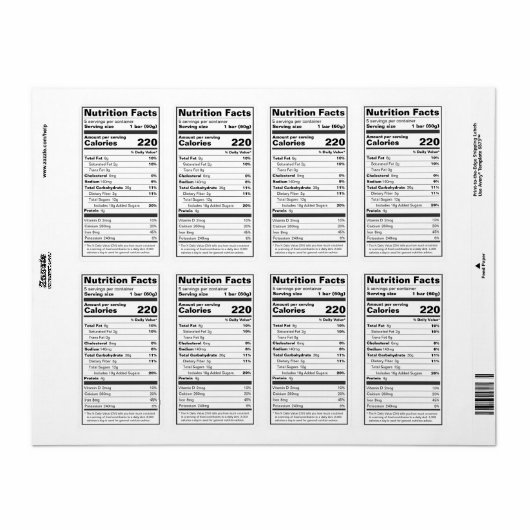 Aangepast voedseletiket conform FDA-normen Etiket (Full Sheet)