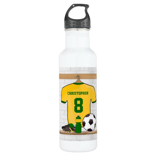 Aangepast voetbal jersey geel groen waterfles (Voorkant)