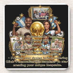 Aangepast Voetbal Vader Foto Collage Cadeau Bier Onderzetter