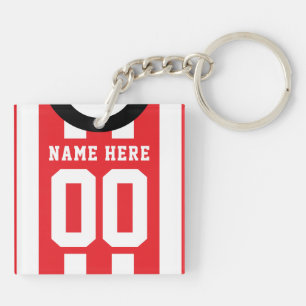 Aangepast voetbalveld Jersey Keyring, Rode Stripes Sleutelhanger