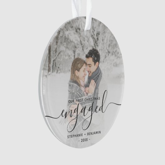Aangepast voor eerste Kerstmis met grijs script Ornament (voorkant)