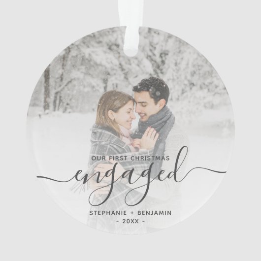 Aangepast voor eerste Kerstmis met grijs script Ornament (achterkant)