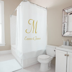 Aangepast voor moderne gouden en witte monogram douchegordijn