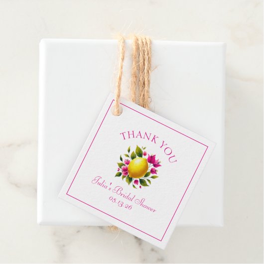 Aangepast Vrijgezellenfeest Lemon Pink Floral Dank Bedankjes Labels (In situ)