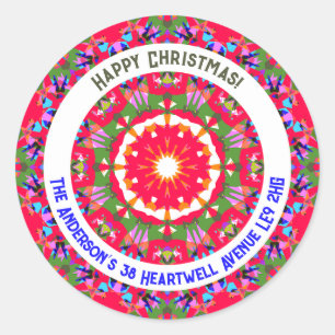 Aangepast vrolijk kleurrijk kerst retouradres ronde sticker