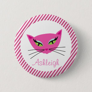 Aangepast warm roze Kat met strepen Ronde Button 5,7 Cm