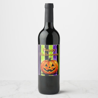 Aangepast watercolor Halloween strepen wijnlabel Wijn Etiket