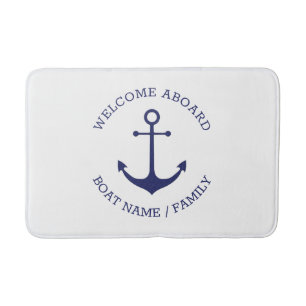 Aangepast welkom aan boord: nautisch anker blauw w badmat
