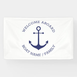 Aangepast Welkom aan boord: nautisch anker blauw w Spandoek