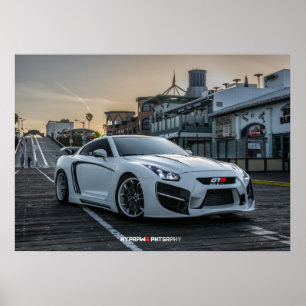 Aangepast Widebody Nissan GT-R met LEDs Poster