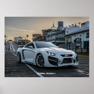 Aangepast Widebody Nissan GT-R met LEDs Poster