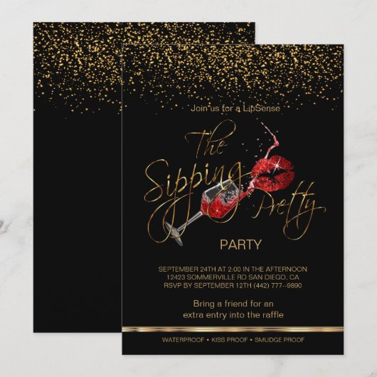 Aangepast - Wijn en lippen Lipsense Party Kaart (Voorkant / Achterkant)