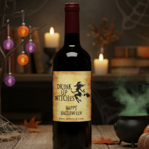 Aangepast wijnlabel Drink up Heksen Halloween Wijn Etiket