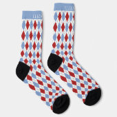 Aangepast wit blauw rood argyle patroon sokken (Rechts)