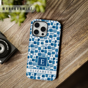 Aangepast wit licht donkerblauw abstract patroon iPhone 15 pro max hoesje