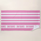 Aangepast wit, warm Snoep roze striptiepatroon Strandlaken (Voorkant)