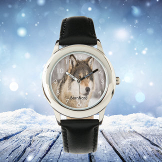 Aangepast wolf gezicht hoofd natuur winter bos naa horloge