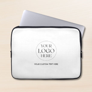 Aangepast zakelijk logo en tekst Zwart Wit Modern Laptop Sleeve