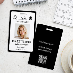 Aangepast zakelijk logo Werknemer QR-code Zwart ID Badge