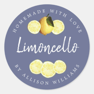 Aangepast zelfgemaakt limoncello-etiket blauw ronde sticker