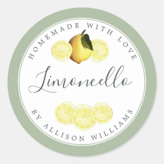 Aangepast zelfgemaakt limoncello-etiket lauriergro ronde sticker