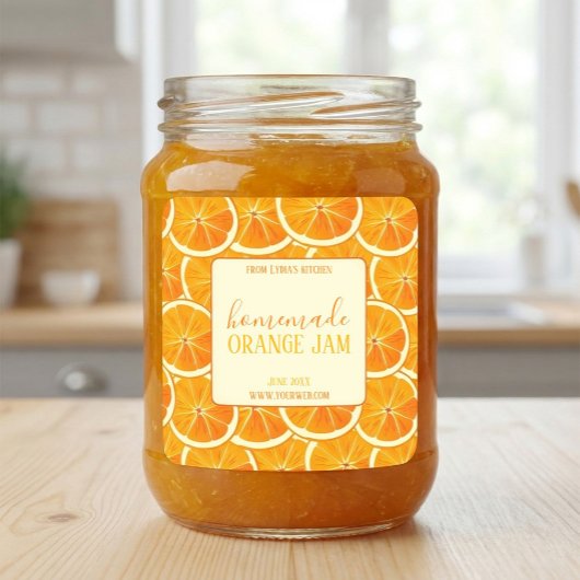 Aangepast zelfgemaakt sinaasappeljam-etiket vierkante sticker