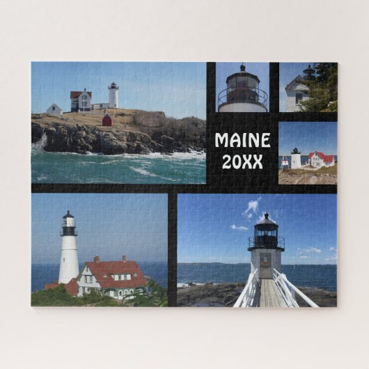 Aangepast Zes Fotocollage Maine Lighthouders Legpuzzel (Horizontaal)