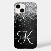 Aangepast zilveren glitter-zwart monogram Case-Mate iPhone case (Achterkant)