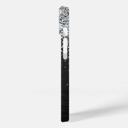 Aangepast zilveren glitter-zwart monogram Case-Mate iPhone case (Achterkant / Links)