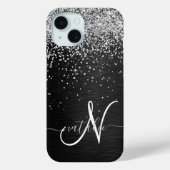Aangepast zilveren glitter-zwart monogram Case-Mate iPhone case (Achterkant)