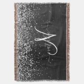 Aangepast zilveren glitter-zwart monogram deken (Voorkant Verticaal)