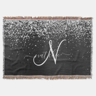 Aangepast zilveren glitter-zwart monogram deken