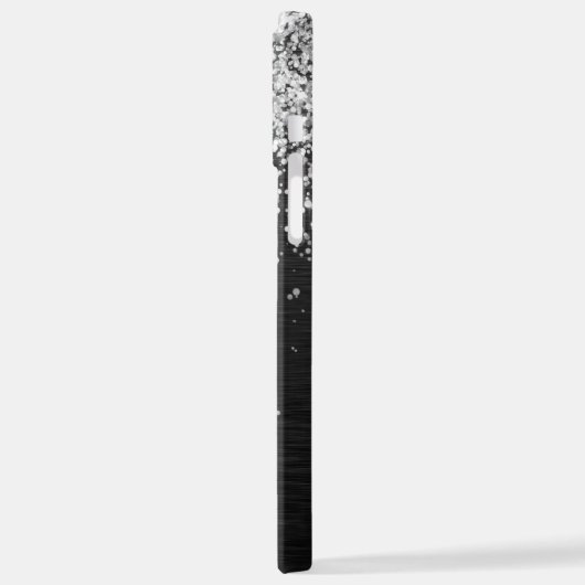 Aangepast zilveren glitter-zwart monogram iPhone hoesje (Linkerkant)